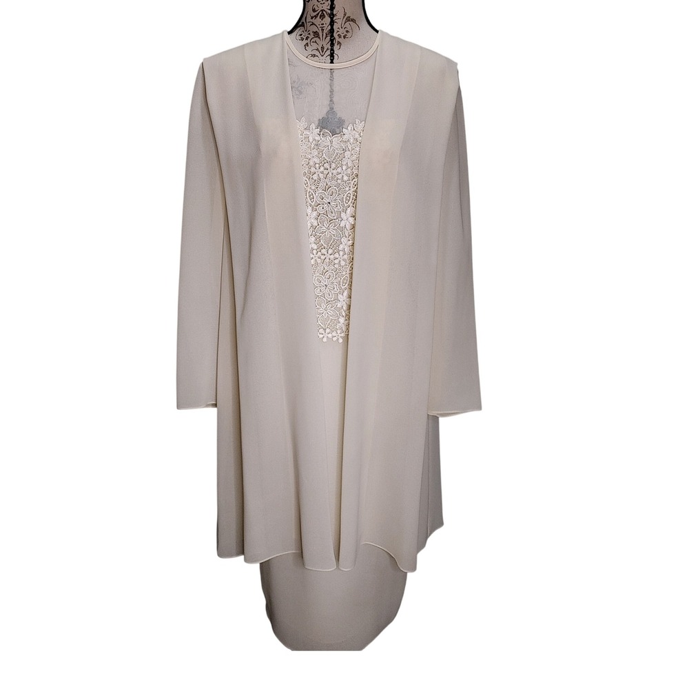 Vintage Formal Ursula Dress & Jacket Set Cream Yellow Lace Beaded Sz 14 EUC